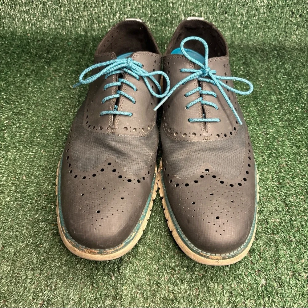 Cole Haan Zerogrand C14015 Wingtip Laser Oxford Shoes Navy Blue Mens Size 13‎
